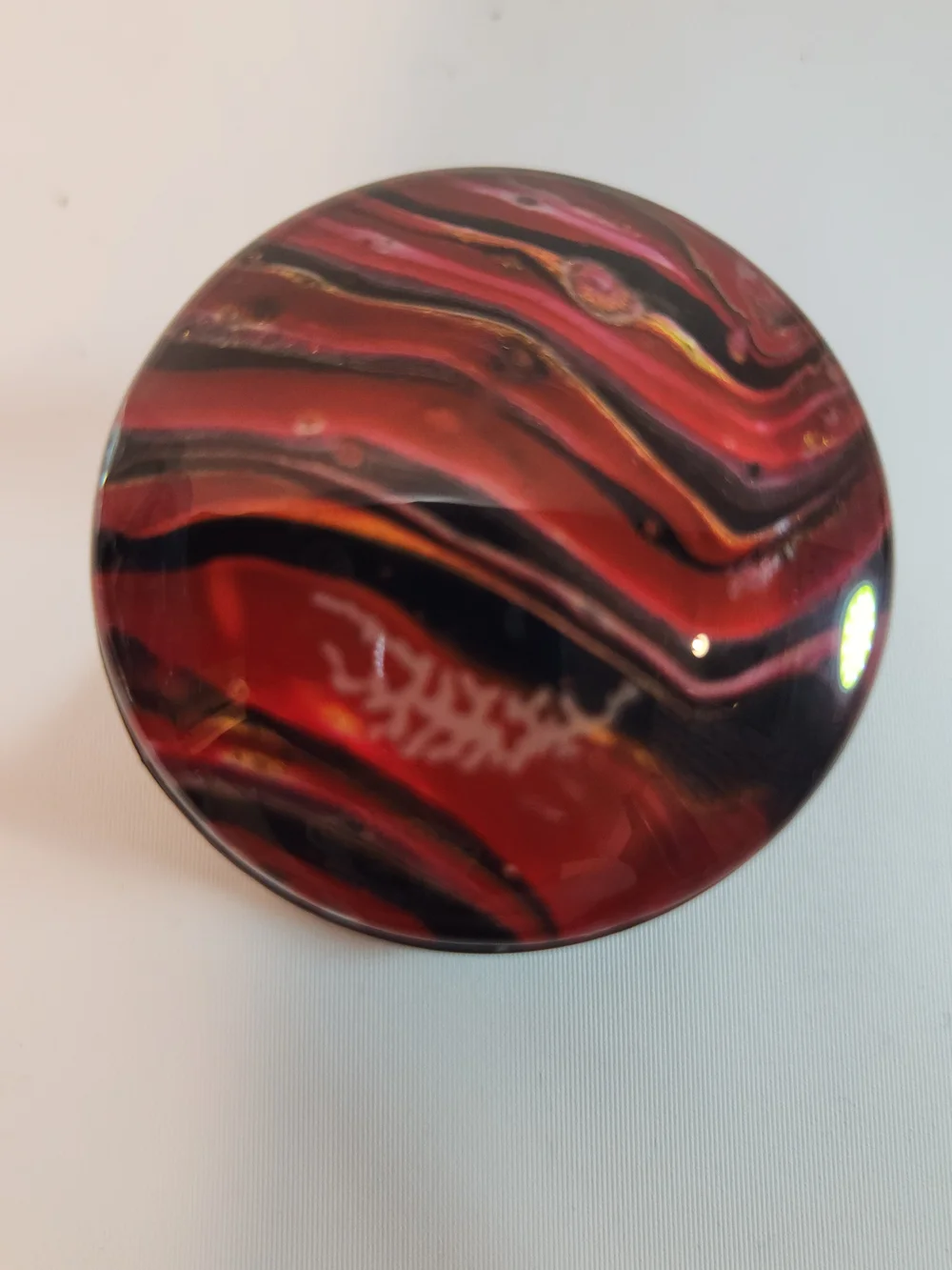 OOAK Phone Grip/Stand Handmade Abstract Art Red Marble Swirl Ethereal Glass
